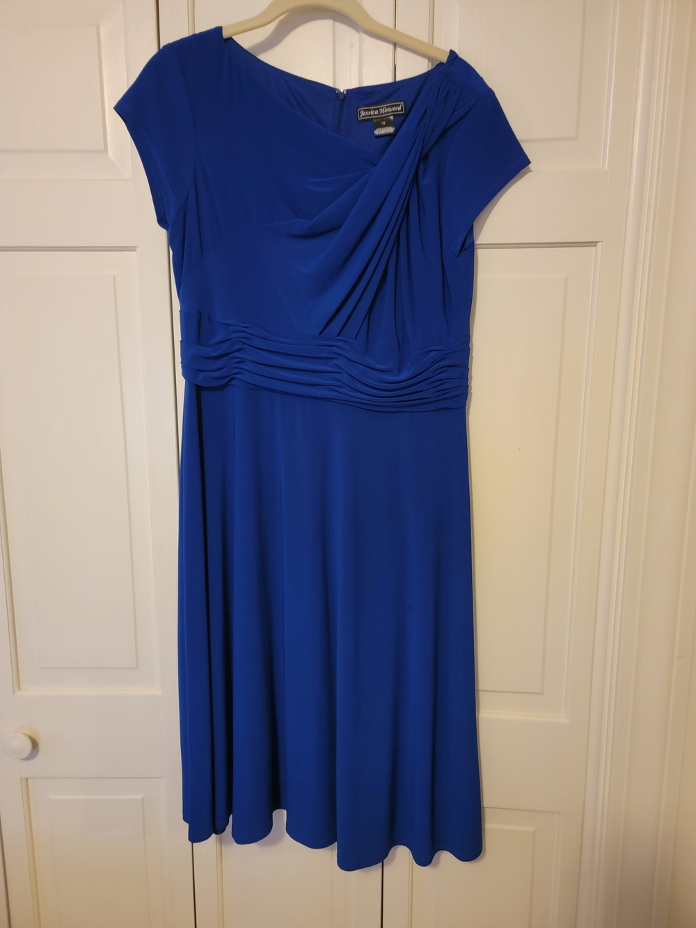 Jessica Howard Royal Blue Cap Sleeve Pleated Waist Midi Dress Size 12 EUC